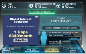 SingNet 6Mbps ADSL to SANFrancisco